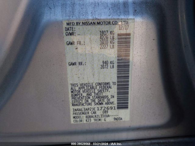 1N4AL3AP2JC172691 Nissan Altima 2.5 Sl