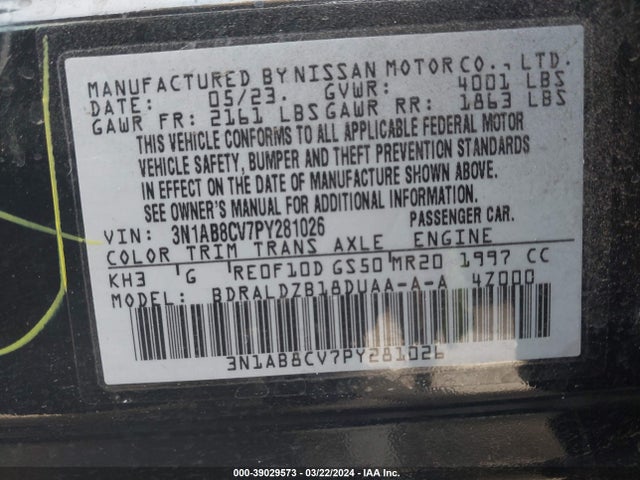 Nissan Sentra Sv Xtronic Cvt 2023 3N1AB8CV7PY281026 Image 9