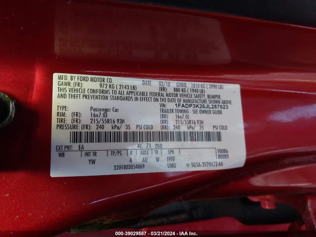 Ford FOCUS SE 2018 1FADP3K26JL287623 Image 9