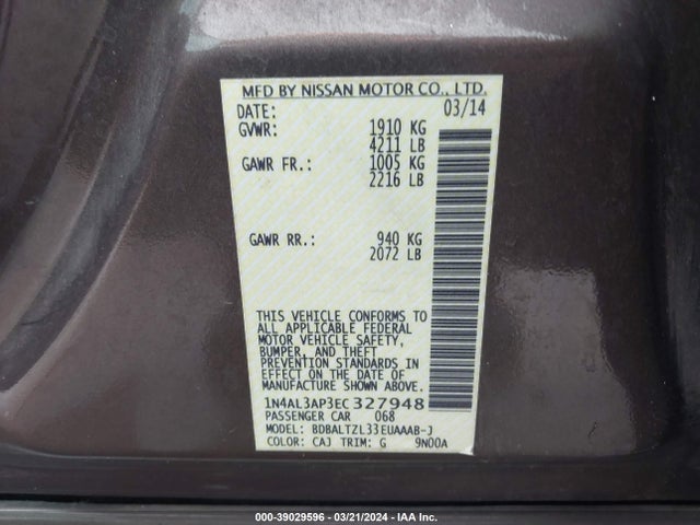 Nissan Altima 2.5 Sv 2014 1N4AL3AP3EC327948 Image 9