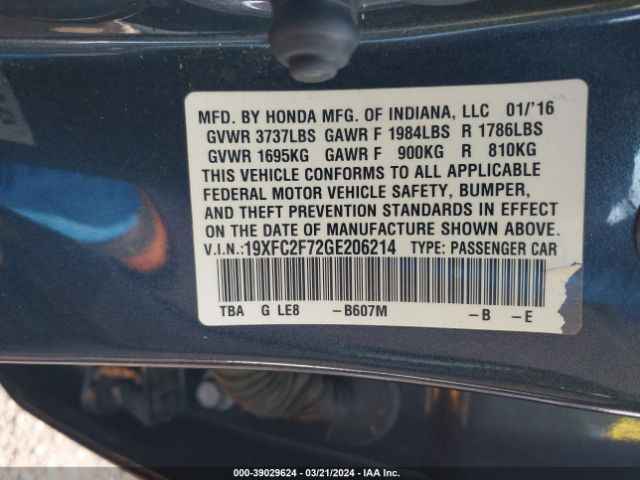 19XFC2F72GE206214 Honda CIVIC EX