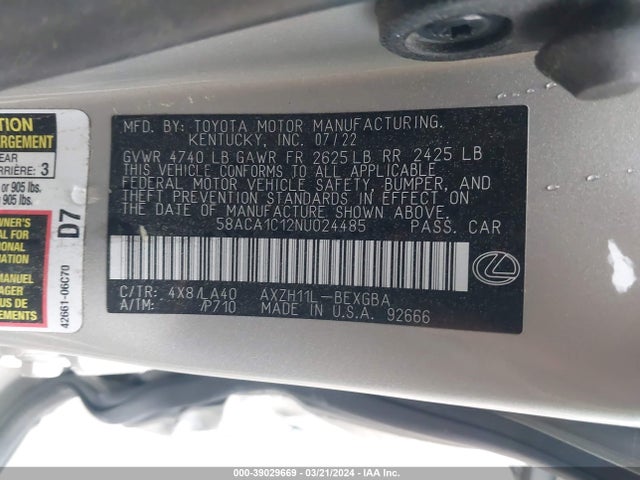 Lexus a25a-fxs, 3nm 2022 58ACA1C12NU024485 Image 9