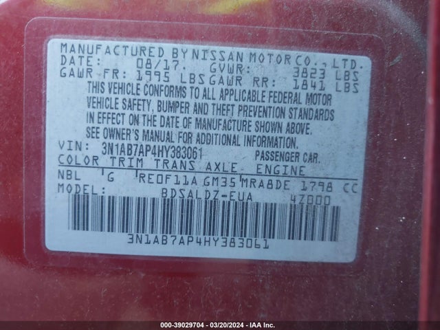 Nissan SENTRA SV 2017 3N1AB7AP4HY383061 Image 9