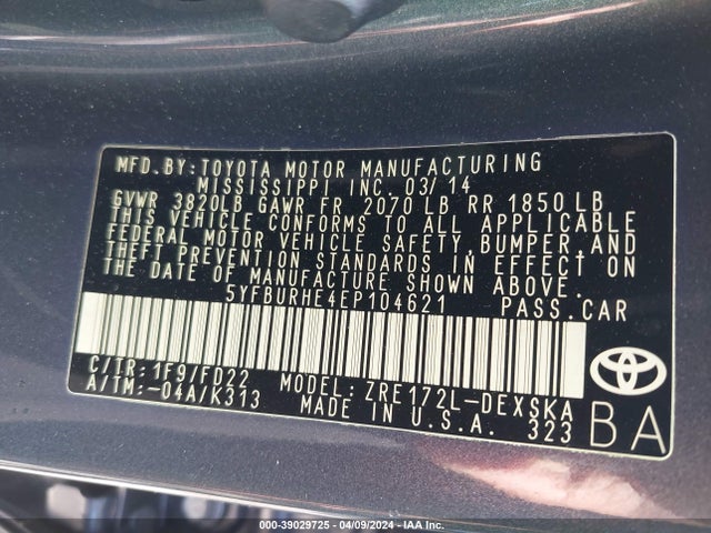Toyota Corolla S Plus 2014 5YFBURHE4EP104621 Image 9
