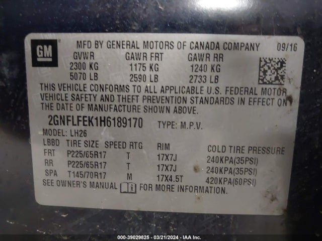 Chevrolet EQUINOX LT 2017 2GNFLFEK1H6189170 Image 9