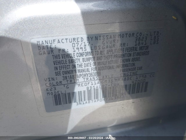 Nissan SENTRA S 2017 3N1AB7AP0HY363888 Image 9