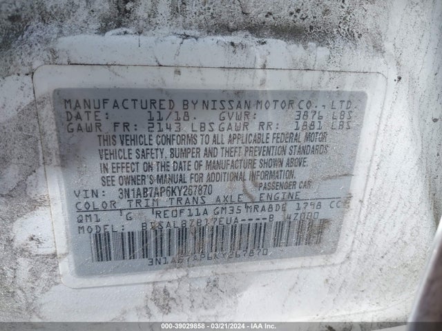 Nissan SENTRA S 2019 3N1AB7AP6KY267870 Image 9