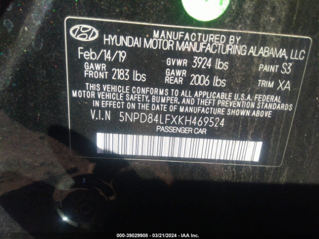 5NPD84LFXKH469524 Hyundai Elantra Value Edition