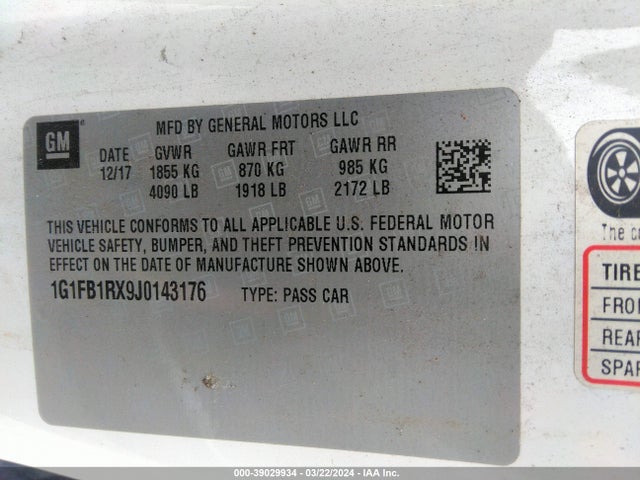 Chevrolet Camaro 1lt 2018 1G1FB1RX9J0143176 Image 9