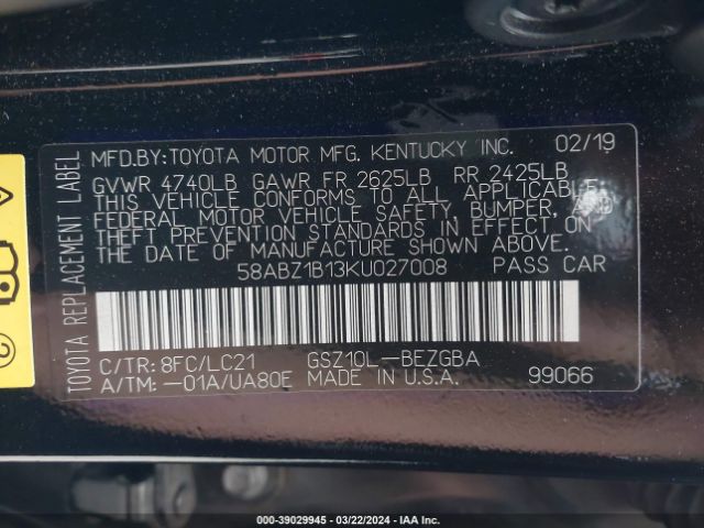 58ABZ1B13KU027008 Lexus Es 350 Ultra Luxury