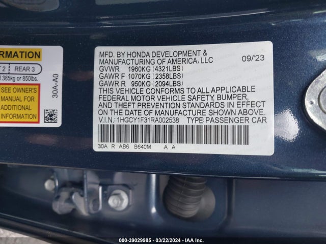 Honda ACCORD EX 2024 1HGCY1F31RA002538 Image 9