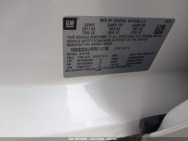 GMC YUKON DENALI 2015 1GKS2CKJ7FR518206 Image 9