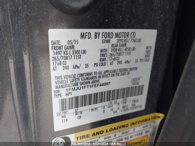 Ford Expedition Xl 2015 1FMJU1FT1FEF44997 Image 9