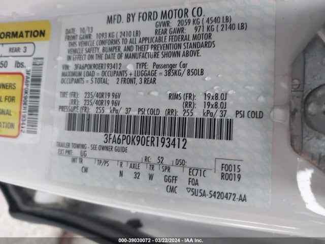 Ford Fusion Titanium 2014 3FA6P0K90ER193412 Image 9