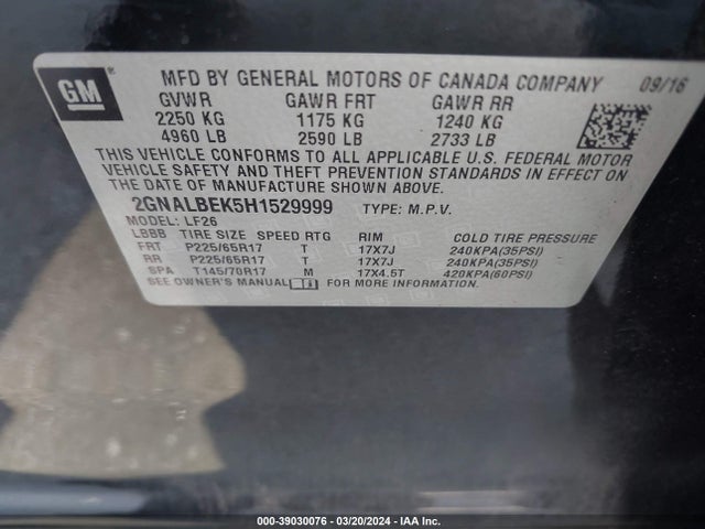 Chevrolet EQUINOX LS 2017 2GNALBEK5H1529999 Image 9