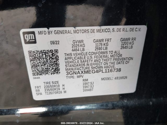 3GNAXMEG4PL116738 Chevrolet Equinox Fwd Rs