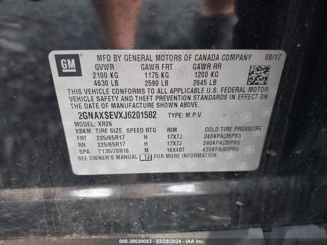 Chevrolet EQUINOX LT 2018 2GNAXSEVXJ6201582 Image 9