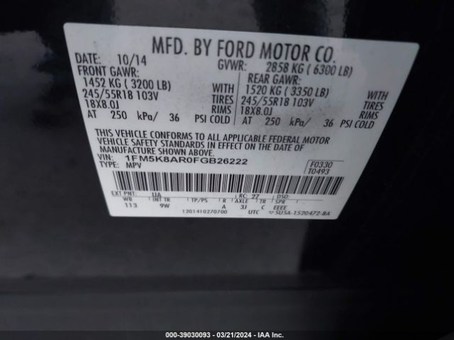 1FM5K8AR0FGB26222 Ford Utility Police Interceptor