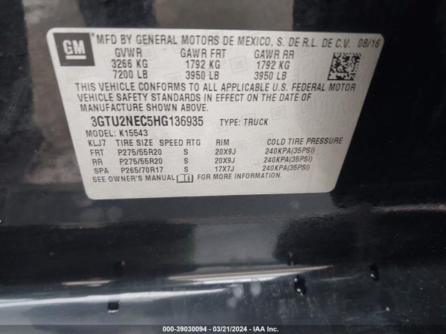 GMC Sierra 1500 Slt 2017 3GTU2NEC5HG136935 Image 9