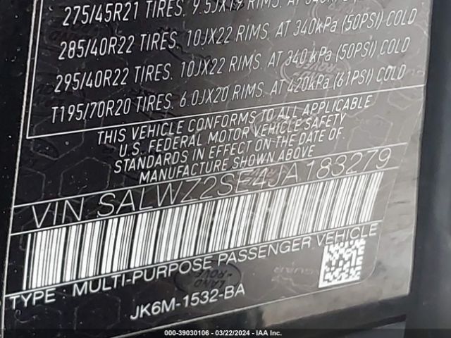 SALWZ2SE4JA183279 Land Rover Range Rover Sport Svr