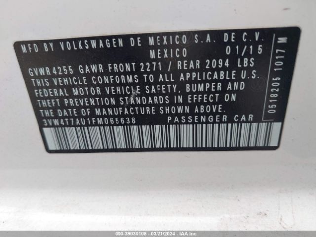 3VW4T7AU1FM065638 Volkswagen Golf Gti 2.0t S 4-door