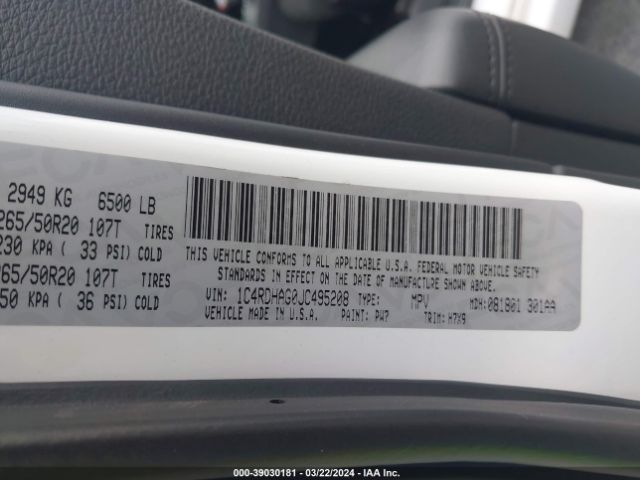 1C4RDHAG0JC495208 Dodge Durango Sxt Rwd