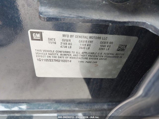 Chevrolet IMPALA 1LT 2017 1G1105S37HU168014 Image 9