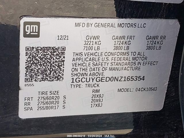 1GCUYGED0NZ165354 Chevrolet Silverado 1500 Ltd 4wd  Short Bed Ltz