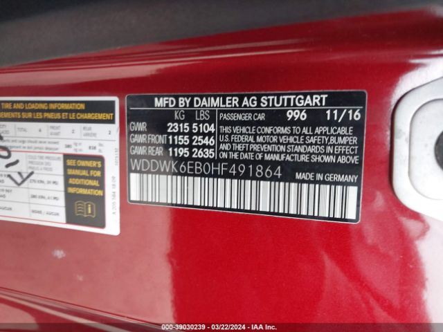 WDDWK6EB0HF491864 Mercedes-Benz Amg C 43 4matic