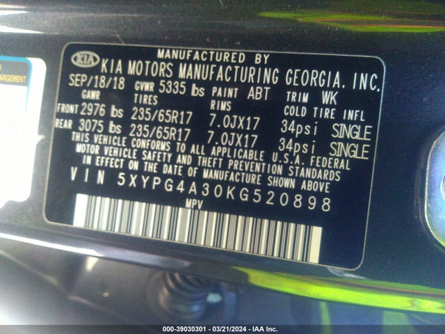 KIA Sorento 2.4l Lx 2019 5XYPG4A30KG520898 Image 9