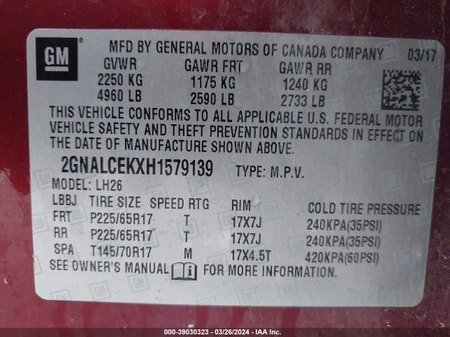 Chevrolet EQUINOX LT 2017 2GNALCEKXH1579139 Image 9