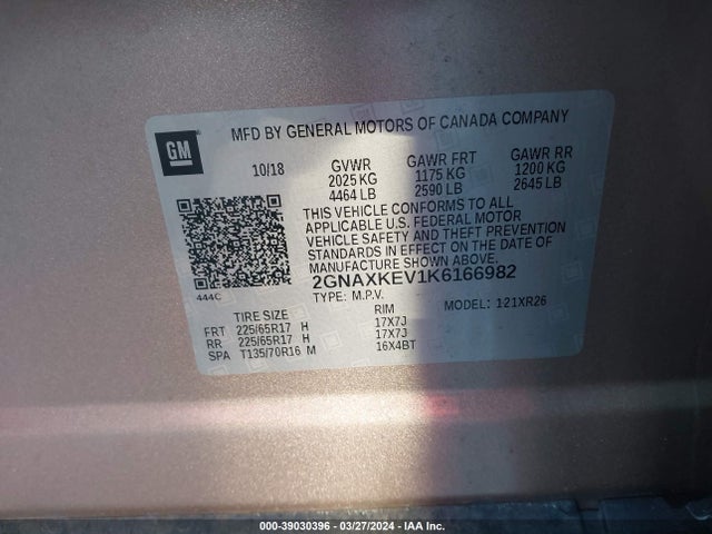 Chevrolet EQUINOX LT 2019 2GNAXKEV1K6166982 Image 9