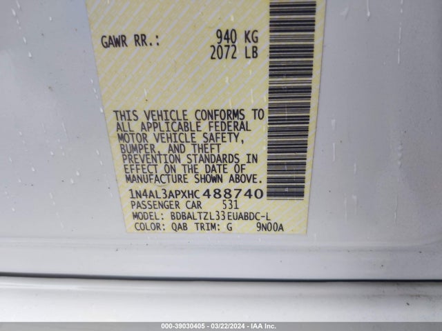 Nissan Altima 2.5 Sl 2017 1N4AL3APXHC488740 Image 9