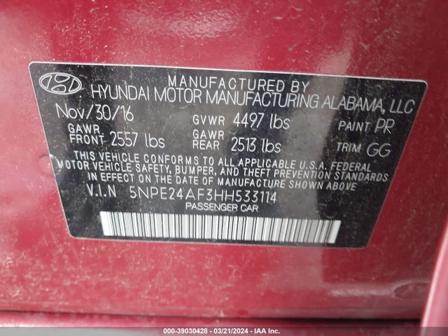 Hyundai Sonata 2017 5NPE24AF3HH533114 Image 9