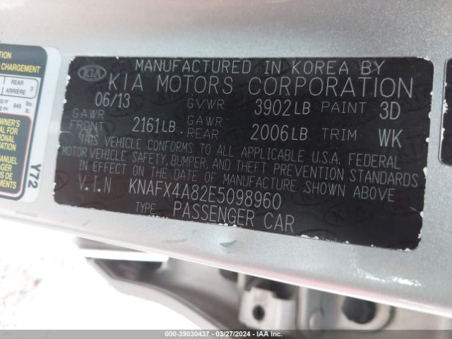 KNAFX4A82E5098960 KIA FORTE EX