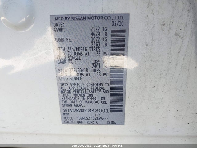 Nissan Rogue Sl 2016 5N1AT2MV8GC848001 Image 9