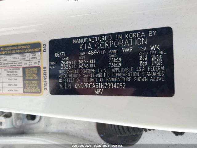 KNDPRCA61N7994052 KIA Sportage Sx Turbo