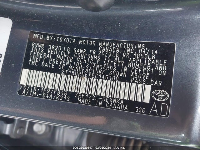 Toyota COROLLA LE 2014 2T1BURHEXEC146100 Image 9