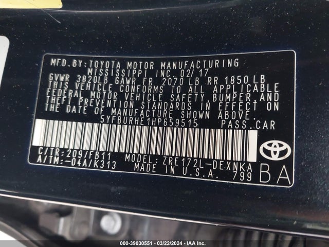 Toyota COROLLA LE 2017 5YFBURHE1HP659515 Image 9