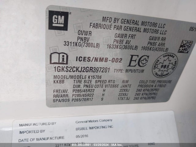 GMC YUKON DENALI 2016 1GKS2CKJ2GR397201 Image 9