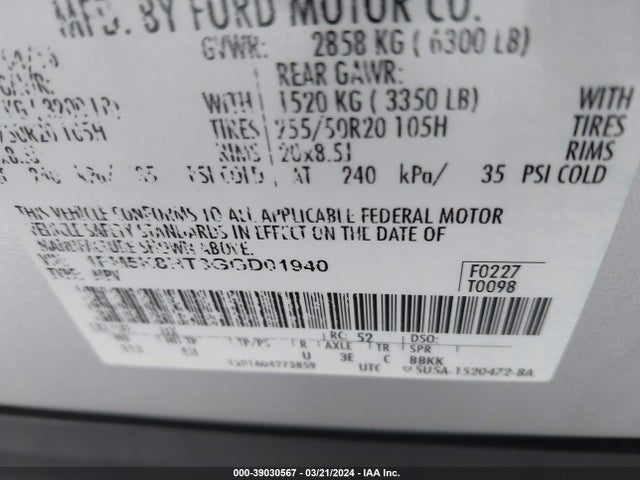 Ford Explorer Platinum 2016 1FM5K8HT3GGD01940 Image 9