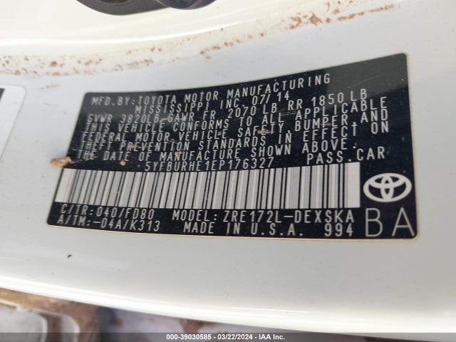 Toyota Corolla S Plus 2014 5YFBURHE1EP176327 Image 9