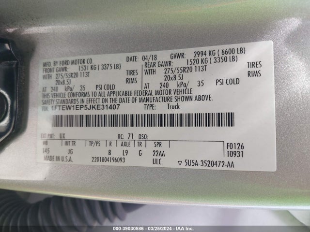 Ford F-150 Xl 2018 1FTEW1EP5JKE31407 Image 9