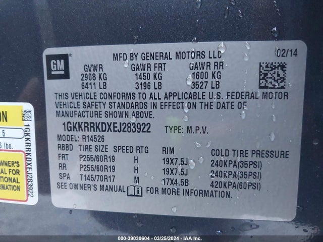 GMC Acadia Slt-1 2014 1GKKRRKDXEJ283922 Image 9