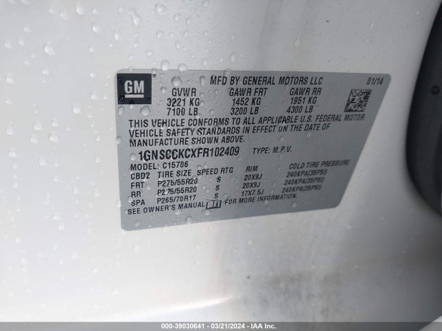 Chevrolet Tahoe Ltz 2015 1GNSCCKCXFR102409 Image 9