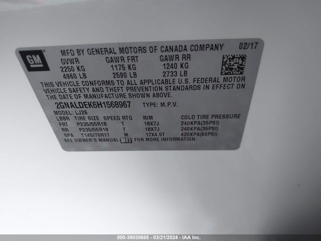 Chevrolet Equinox Premier 2017 2GNALDEK6H1568967 Image 9