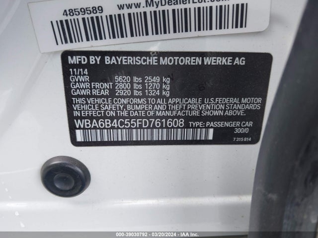 BMW 650i Gran Coupe Xdrive 2015 WBA6B4C55FD761608 Image 9