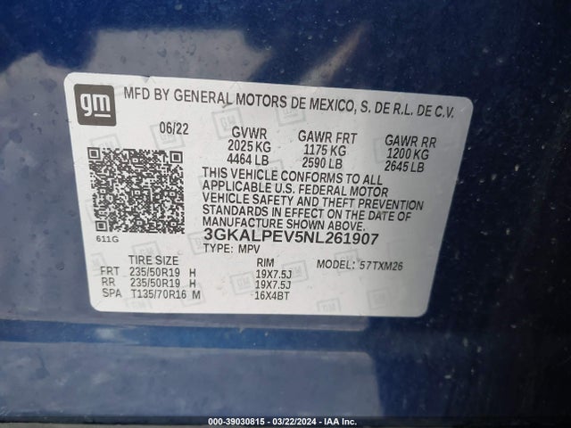 3GKALPEV5NL261907 GMC Terrain Fwd Slt