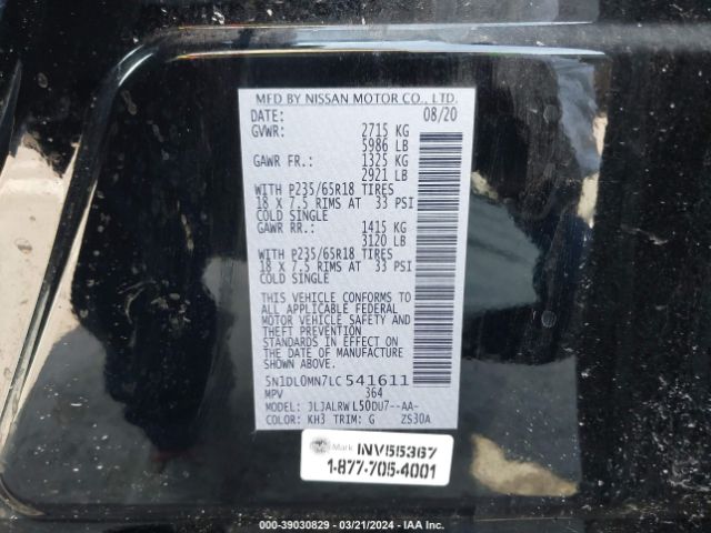 5N1DL0MN7LC541611 Infiniti QX60 LUXE