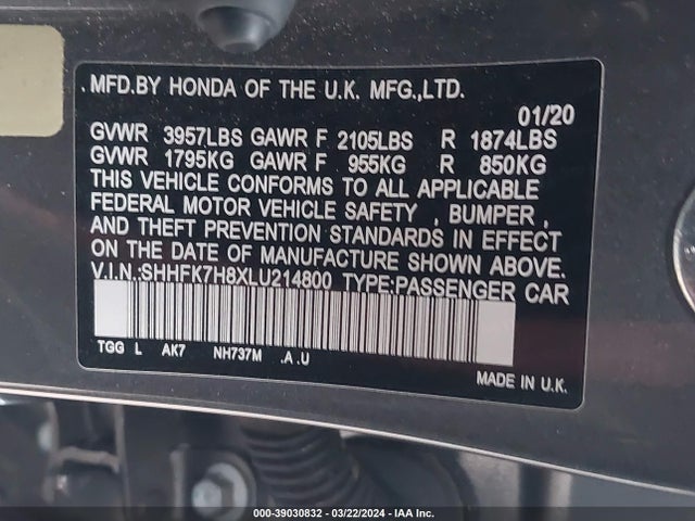 Honda Civic Ex-l 2020 SHHFK7H8XLU214800 Image 9